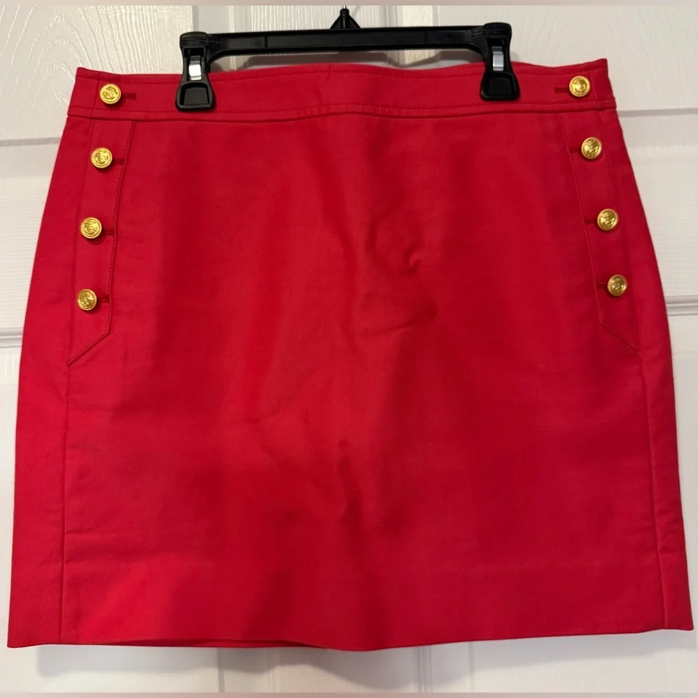 J.Crew Red Cotton Spandex Sailor Skirt Gold Buttons Preppy Nautical Size 4